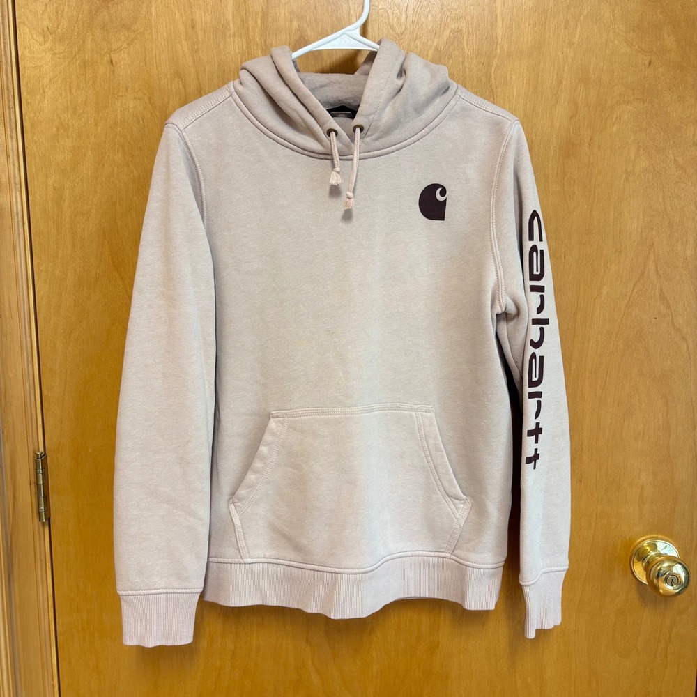 Carhartt‎ Logo Graphic Hoodie Womens Medium Mauve Relaxed Fit 102791 P01